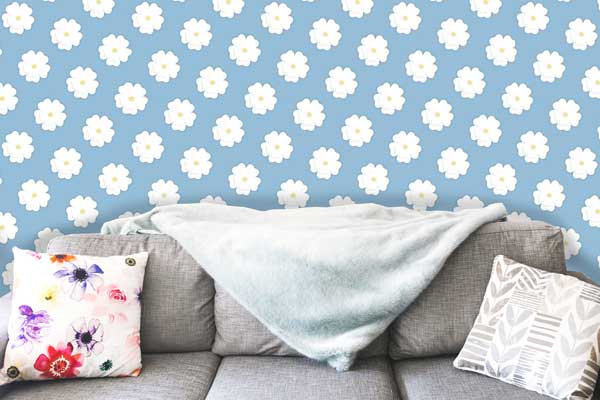 White Flowers Floral Peel and Stick Wallpaper living room
