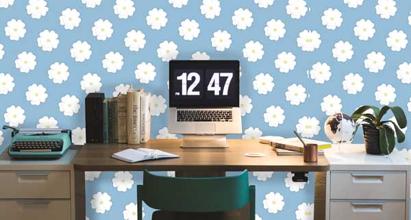 White Flowers Floral Peel and Stick Wallpaper Office